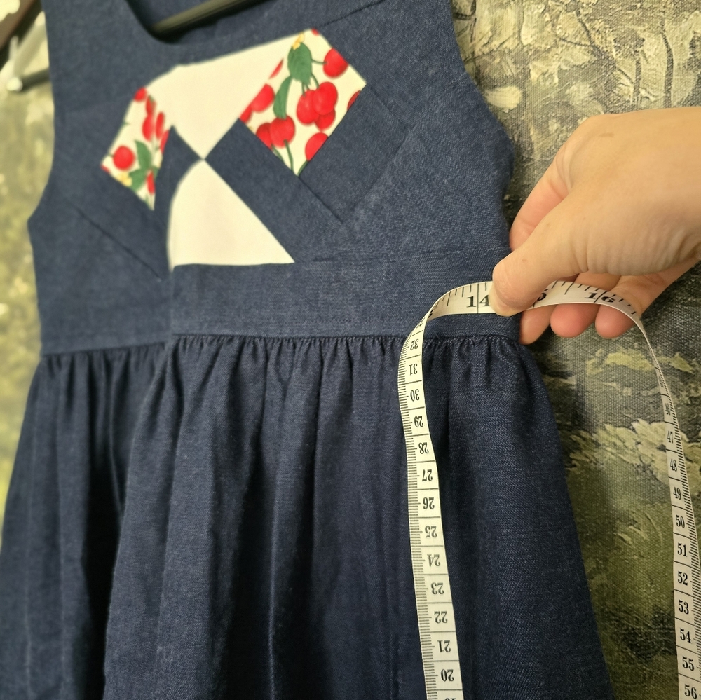 Quilted Handmade Cherry Navy Dress Girls - Picture 7 of 7
